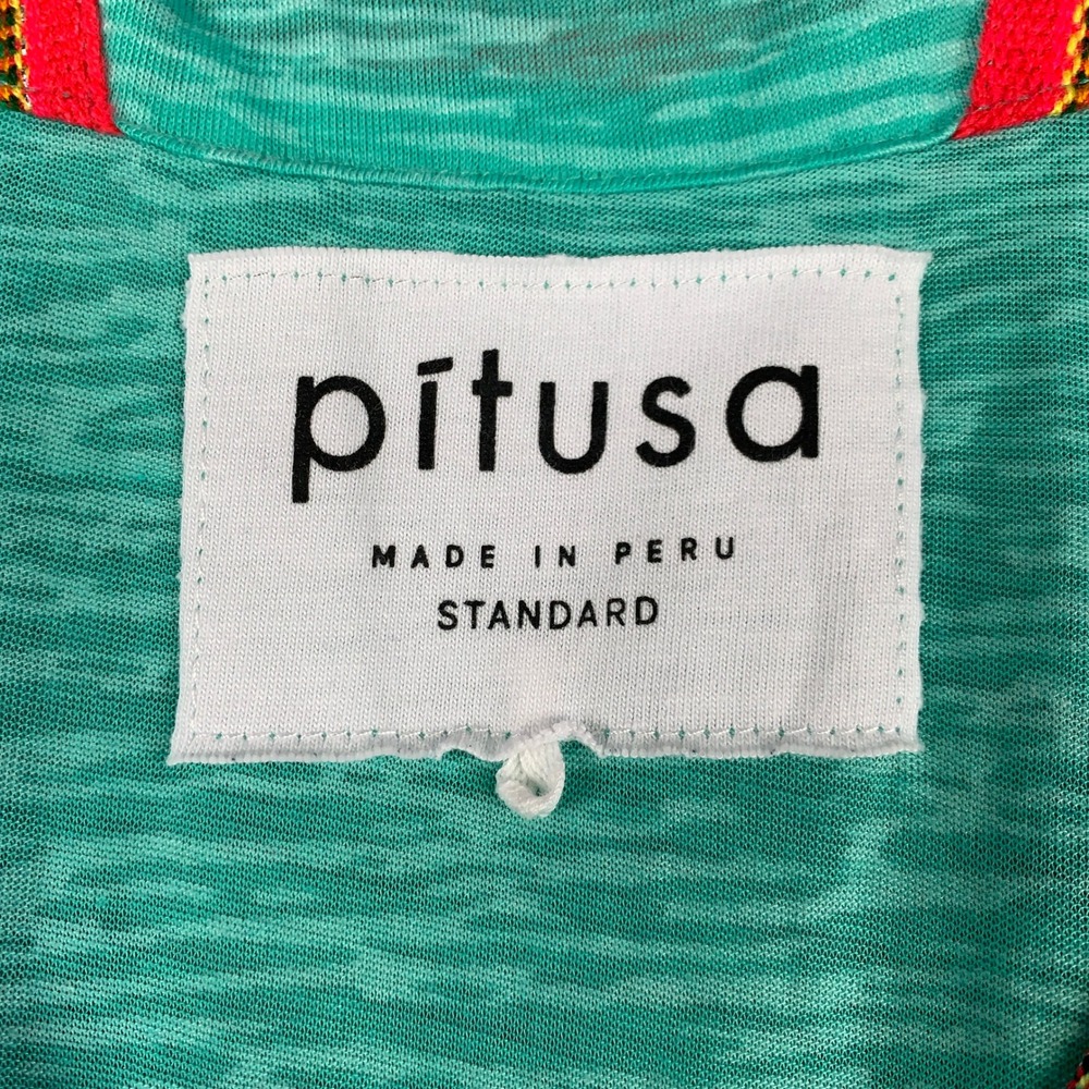 Pitusa V-Back Tank Top Womens Standard Green Space Dye Embroidered Trim Casual - Picture 2 of 9